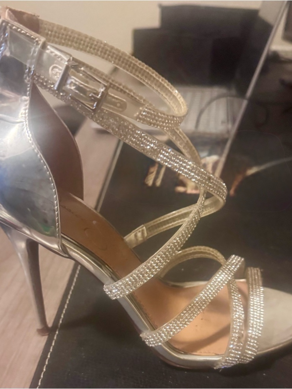 Jessica Simpson Women's Sparkle Strappy High Heel Sandals - Silver size 9